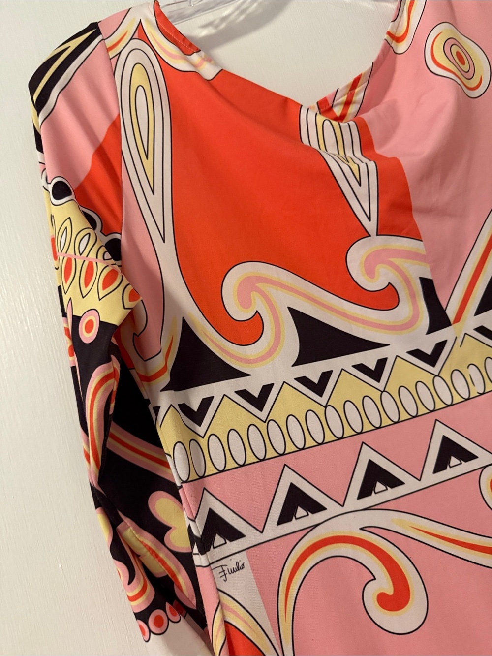 Emilio Pucci Pink Red Black Yellow 38 Italy Shift Dress Mod Printed 6 Small Med - Picture 15 of 16